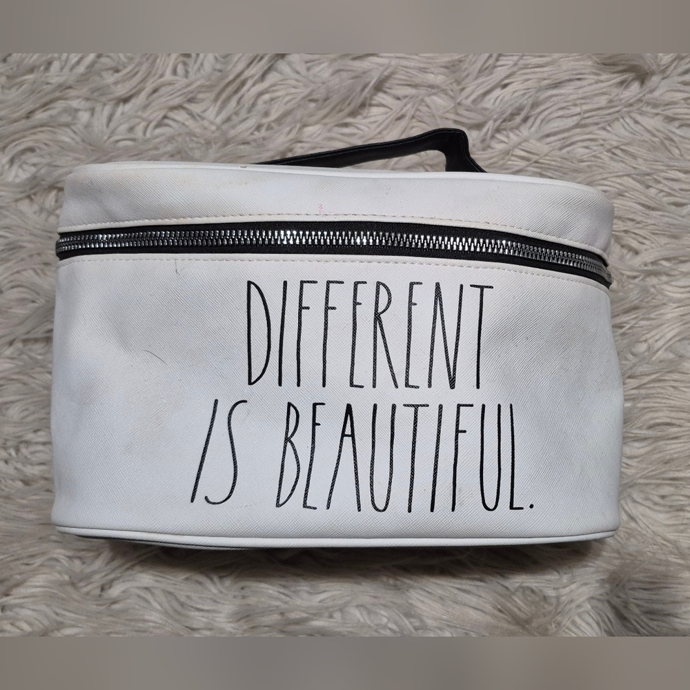 White Rae Dunn Cosmetic Bag with Inspirational Quote